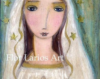 Our Lady of Lourdes - PRINT from Painting by FLOR LARIOS (5 x 7 Inches)