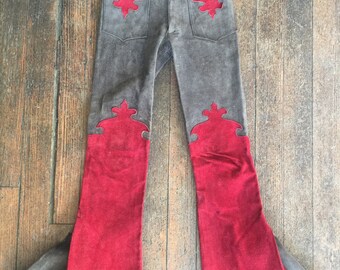 70's Handmade 100% Suede Leather bellbottoms flares sz 25"