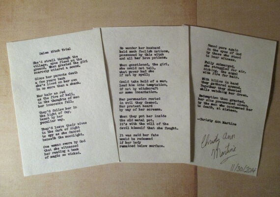 Poetry Poems Salem Witch Trial Poem Hand Typed onto Handmade Paper Etsy Poets Poetry Art by Christy Ann Martine