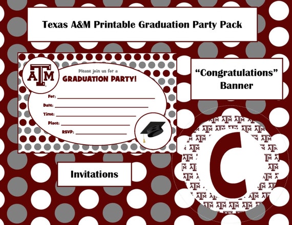 INSTANT DOWNLOAD Aggie Graduation Party Printables Texas A&M