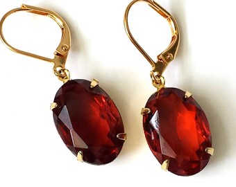 Vintage Topaz Rhinestone Earrings Gold Drop Earrings Art Deco Earrings Victorian Earrings Topaz Earrings Brown and Gold Drop Earrings