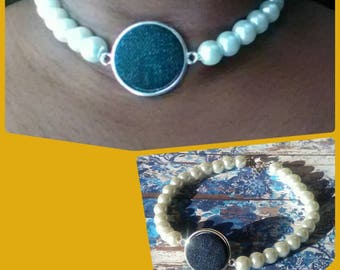 Denim Single Strand Beaded Choker