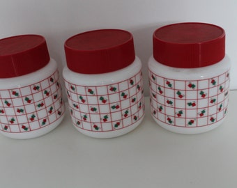 Set of 3 Pyrex Containers / Jars / Canisters 80s pattern Red White Green