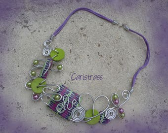 Purple and lime green Zebra necklace