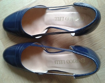 Vintage Ladies shoes 70s-80s High Heeled shoes, Blue Pumps, Coquettes, Decolletès, Size US 6 circa - UK 3 circa - It 36