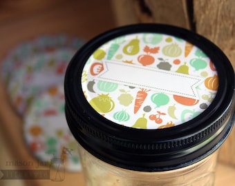 Fruit & Vegetable Print Lid Inserts for Regular Mouth Mason Jars 4 Pack | Crafts | Gifts | Ball / Canning Jar DIY | Labels | Gift Tags