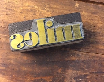 Vintage Letterpress Stamp Wood Metal Block Miles Name