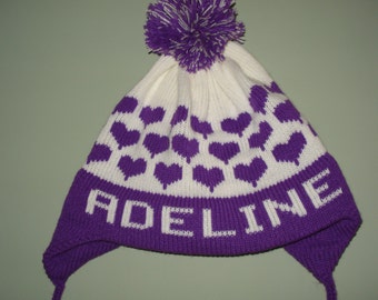 Personalized and Handmade knit earflap hat - Adeline, Sophia, Isabella, or Caroline