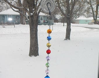 Rainbow Crystal Prism Suncatcher; Rear View Mirror Car Charm; Chakra Decoration; Hanging Garden Art or Window Decor (#8)