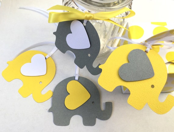 Yellow Gray Elephant Baby Shower Gift Tags For Gifts First