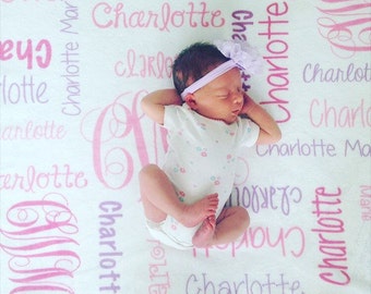 SALE! Baby Girl Blanket Personalize Baby Blanket Monogram Baby Blanket Name Blanket Swaddle Receiving Blanket Baby Shower Gift