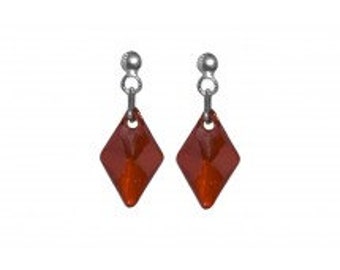 Red Cut Crystal Silver Earrings