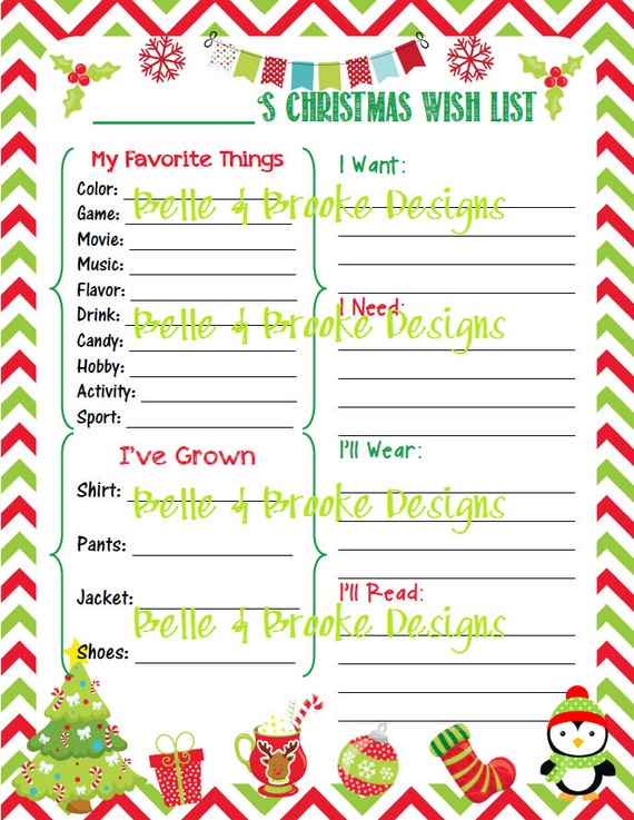 Kids Christmas Wish List Printable Red and Green