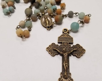 Handcrafted rosary with Miraculous Medal and Pardon Crucifix