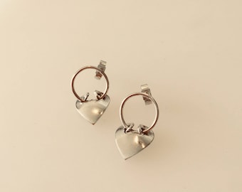 Silver Heart Earrings, Valentine Gift