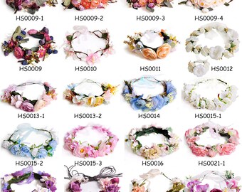 DIY Boho Flower Crown Garland Wreath Floral Headband Headpiece Wedding Bridal Beach Artificial Flowers Craft Supply, V-HSSET01