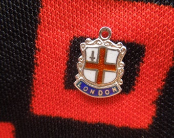 Enamel Sterling London Charm Vintage Enamel London England Travel Shield Silver Charm for Bracelet from Charmhuntress 04818