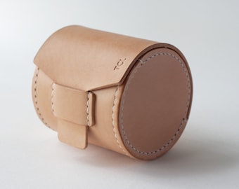 Leather lens case - Hand stitched genuine Italian veg tan Leather -An Original Design