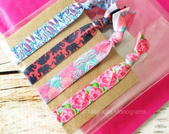 Colorful Hair ties, Lilly Hair Ties, FOE, Preppy Hair Ties, Palm Beach Elastic Ties, Elastic Hair Ties, Colorful Hair Accessories