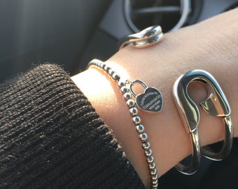 Sterling SAFETY PIN BRACELET Solid 925 Sterling Silver Made in America Statement Bracelet