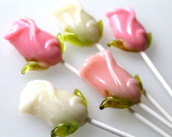 Rose Bud Flower Lollipops 6 pieces