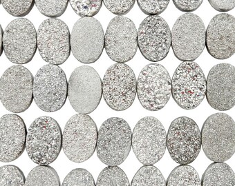 Druzy Cabochon - Platinum Oval Shaped Druzy Cabochon 14mm x 10mm - Perfect for Jewelry Making (RK50B14b-17)