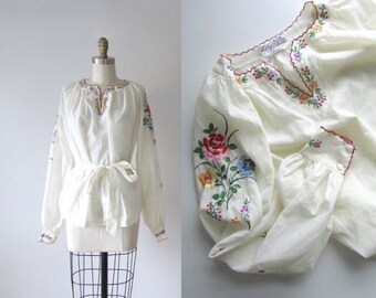 vintage folk blouse / 1970s peasant blouse