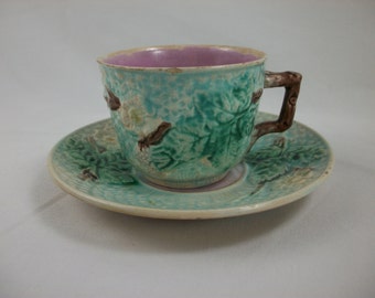 SALE Majolica Dogwood Cup and Saucer