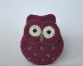 NEEDLE FELTED OWL / Tiny Needle Felted Purple Owl / Made in Maine by Caryn Burwood of Purple Moose Felting