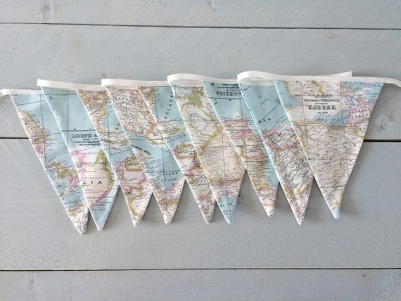 fabric bunting world map banner