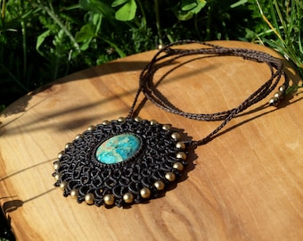 macrame - necklace - mandala - the Nepal Turquoise