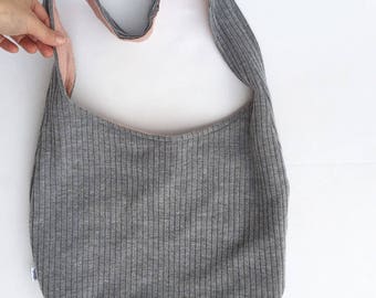 sweater hobo bag. design your own gray sweater purse. medium or large purse. over the shoulder or cross body bag.
