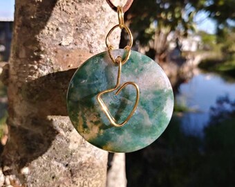 Moss agate heart necklace