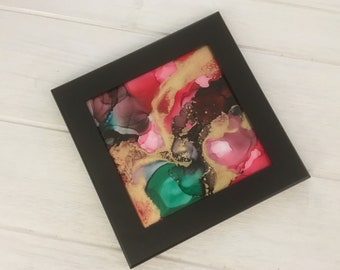 Abstract Art, Framed Decorative Tile, 'Hibiscus', 6x6"