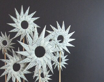 Origami Flower Garden - Black and White Art - Paper Sculpture - Minimal Modern Home Decor - Recycled Book Paper Art - Paper Anniversary