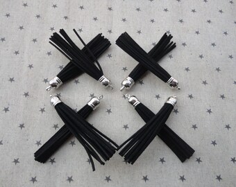 100pcs Black Leather Tassel Fiber Tassel Fringe Tassel with Shinny silver plastic Cap Charms--90x10mm--TF120