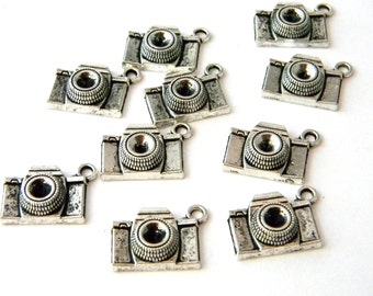 Camera Charms Set of 10 Silver Color 15x21mm