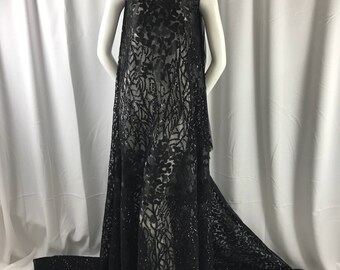 Black green hologram flower girl Embroider With Sequins On a Mesh Lace-prom-nightgown-decorations-dresses-sold by the yard main image 0