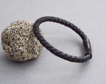 Mens Leather Bracelet, Black Leather, Leather Anniversary Gift, Boyfriend Gift, Men's Leather Jewelry, Jewelry for Him