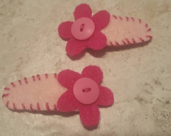 Pink Felt and Button Flower Snap Clip