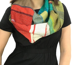 Diane | Handwoven Striped Scarf in Red & Green | Heirloom Modern Woven Scarf | Colorful Loomed Accessory | pidge pidge Ladies Fashion | H96