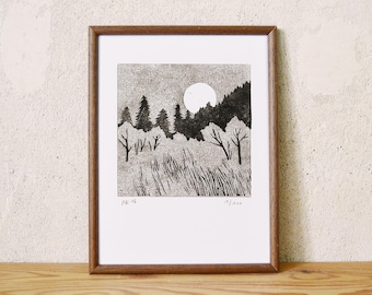 moon series 10 · original linocut · Limited Edition · DIN A5