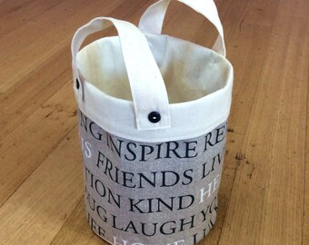 Medium 21cm x 19cm With Handle Fabric Storage Container,Taupe,White,Black,Calico