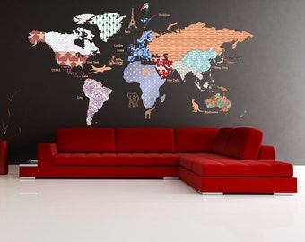 cultural world map decal pattern map wall decal clear vinyl decal nursery room
