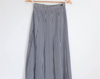 Vintage 90s Principles Black Humbug Stripe Pleated High Waist Midi Skirt Size 10