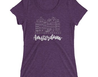 Amsterdam Netherlands Shirt - European Dutch Channel Street Holland Tee - Europe Bicycle Calligraphy Womens Short Sleeve T-Shirt