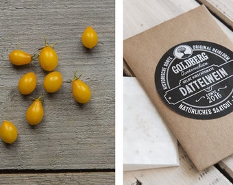 Pear tomato "Yellow date wine" in the button & string seed sachets