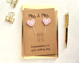 Mrs & Mrs card - Bride and Bride card - Gay wedding card - Lesbian wedding card - Brown card
