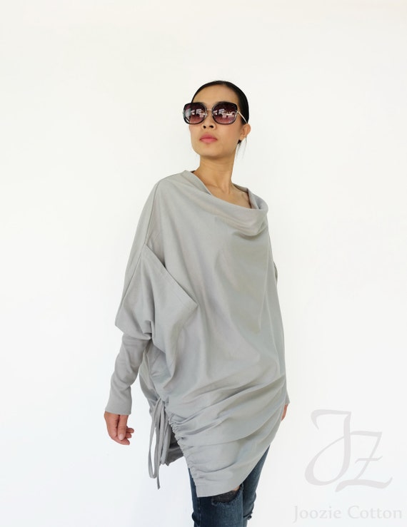 NO.59 Dusty Gray Cotton Jersey Batwing Tunic Loose