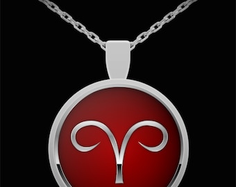 Birthday Gift for Aries Sign, Aries Glyph Zodiac Astrology Silver Pendant 22 in Chain Gift